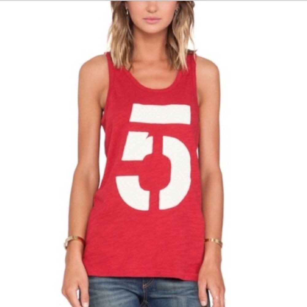 rag & bone Red Tank Top with White '5' Graphic